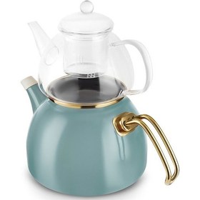 Resim Karaca Aren Emaye Cam Delikli Midi Çaydanlık Takımı Yeşil 