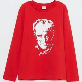 Resim Unisex Atatürk Baskılı Uzun Kol T-shirt-8910 Kirmizi 