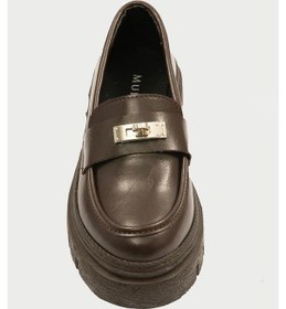 Resim Kadın Deri Loafer Kalın Comfort Tabanlı Metal Tokalı Kahve Vareen Kahverengi 