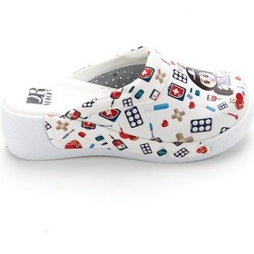 Resim Drmoon Hemşire Desenli Dolgu Taban Hakiki Deri Kadın Sabo Terlik Beyaz 