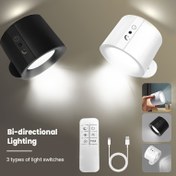 Resim GVTCO 2 Adet Çift Taraflı LED Duvar Lambası, 360° Dönebilen Manyetik Toplu, Uzaktan Kumandalı Dokunmatik USB Şarjlı Üç Seviyeli Renk Ayarlama Özellikli Okuma Işığı, Çok Fonksiyonlu Duvar Lambası, Yatak Odası ve Masa Lambası, Oturma Odası Koridoru için Uygun Kablosuz Duvar Aydınlatması 