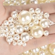 Resim Taklit bej inci boncuklar, moda takı yapımı ve DIY giyim projeleri için uygundur, 3 mm ile 20 mm arasında değişen boyutlarda mevcuttur. 
