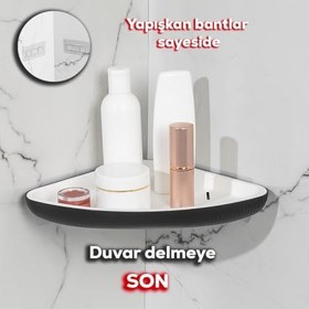 Resim Porsima 0447 İstiridye Banyo Köşe Rafı - Paslanmaz Yapışkanlı Duş Rafı Banyo Düzenleyici Organizer - Siyah 