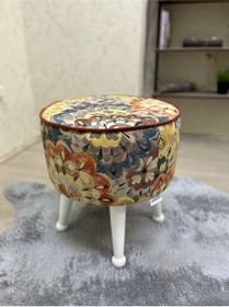 Resim Asedia Miskin Lake Çiçekli Ahşap Ayak Uzatma Pufu Makyaj Koltuğu Bench Tabure 