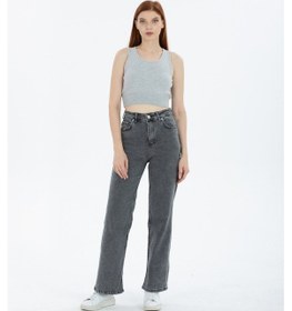 Resim 90's Kar Yıkama Kar Gri Likralı Süper Yüksek Bel Wide Leg Salaş Jeans Palazzo Kot Pantolon Gri 