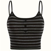 Resim Kadınlar için Çizgili Slim Fit Tank Üst, Casual Stil, Polyester Örgü Kumaş, Spagetti Askılar, İlkbahar/Yaz/Sonbahar, Sahte Düğme Detayı, Hanımların Yelek 