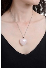 Resim Erilsa Sertifikalı Kalp Model Gerçek Pembe Kuvars Taşı Kolye Çok Renkli 