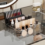 Resim ABERZEY 7 Bölme Şeffaf Plastik Makyaj Organizatörü - Taşınabilir Ruj ve Göz Farı Tutucu, Banyo Gereksinimleri için Kozmetik Depolama Tepsisi, Dayanıklı ve Hafif Tasarım, Banyo Organizatörleri ve Depolama, Şeffaf Tasarım, Sağlam Yapı 