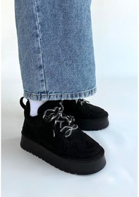 Resim Muden Siyah Süet Bağcıklı Bot Göründüğü Gibi 