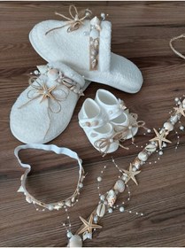 Resim htk butik Anne Bebek Seti Lohusa Seti Lohusa Terlik Lohusa Tacı Bebek Tacı 