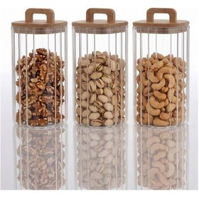 Resim Bambu Kapaklı Borosilikat Cam Kavanoz Takımı - 3 Parça 1100 Ml Şeffaf 