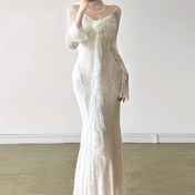 Resim Y2K Fransız Esintili Dantel Fırfır Elbise - Kare Yaka, Yarı Şeffaf Uzun Kollu Bodycon Denizkızı Elbisesi, Ayarlanabilir Bel Bağcıklı, Makinede Yıkanabilir Her Mevsim Siyah Gecelik, Kadınlar için Resmi ve Şık Giyim, Orta Esneklikte Kumaş 