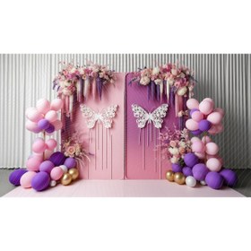 Resim Venspor Romantik Kelebek ve Çiçeklerle Süslenmiş Arka Plan, 200x150cm Fon Duvar Örtüsü 