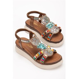 Resim Kadın Dolgu Taban Sandalet Taba Bocuklu İki Bantlı-4063 Taba 