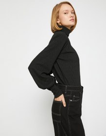 Resim Balıkçı Yaka Kazak Balon Kollu 