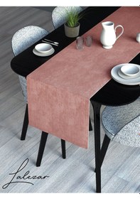 Resim Kadife Efektli Tatlı Pembe Rengi Aura Serisi Runner 40 X 140 Tatlı Pembe 