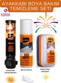 Resim Blinksport Blink Beyaz Ayakkabı Boya Deodorant Parlatma Süngeri Seti 