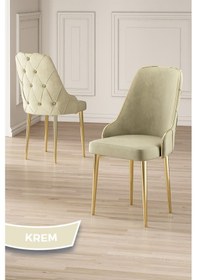 Resim Canisa Krax Serisi, 1.sınıf Babyface Kumaş Mutfak Sandalyesi, Gold Metal Ayak, 6 Adet Krem Sandalye Sandalye Krem Ayaklar Gold 