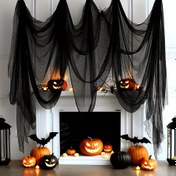 Resim 1 adet Korkunç Siyah Gazlı Perde Halloween için - 76*183cm, 76*300cm, 76*500cm Boyutlarında Mevcut - Perili Ev, Gece Kulübü ve Kaçış Odası Dekorasyonları için Mükemmel, Polyester Kumaş, Halloween Dekorasyonları, Ev & Garaj için Depolama & Düzenleme 