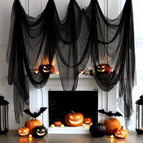 Resim 1 adet Korkunç Siyah Gazlı Perde Halloween için - 76*183cm, 76*300cm, 76*500cm Boyutlarında Mevcut - Perili Ev, Gece Kulübü ve Kaçış Odası Dekorasyonları için Mükemmel, Polyester Kumaş, Halloween Dekorasyonları, Ev & Garaj için Depolama & Düzenleme 
