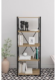 Resim Arda 5 Raflı Atlantik Çam Renk Metal Kitaplık Atlantik Çam 