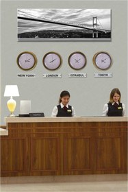Resim Platin Saat 36 cm Prinç Metal 4 Adet Set Otel Dünya Saati 