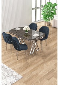 Resim Canisa Zae Serisi 90x168 Lak Panel Antrasit Ironi Krom Ayak Masa Takımı 4 Antrasit Sandalye Antrasit İroni Masa Sandalye Antrasit Krom Detay 