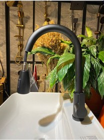 Resim İsaoğlu Yapı Spiralli Mutfak Bataryası Mat Siyah Uzayan Evye Musluğu Tazzik Ve Basınç Ayarlı Batarya Siyah 