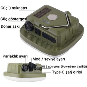 Resim D83-1 Şarjlı Manyetik Kamp Lambası Powerbank Özellikli Led Işık Taşınabilir Çadır Aydınlatma Siyah 