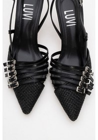 Resim Luvishoes Luvi Shoes Zenith Siyah Hasır Bantlı Tokalı Kadın Topuklu Ayakkabı Siyah 