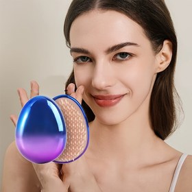 Resim İnce Dişli Yumurta Şeklinde Saç Fırçası ve Saç Derisi Masajı - Normal Saçlar İçin Taşınabilir Anti-Frizz Tarak, Sevimli Yıldızlı Gökyüzü Renk Tasarımı, Ergonomik Yuvarlak Kapaklı, Pratik Stil için Parlak Bitiş 