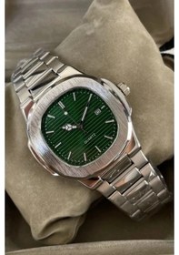 Resim Kare Kasa Erkek Kol Saati - Gümüş Renk Kordon, Paslanmaz Çelik, Yeşil Kadran Eşref Tek Altın - Gümüş 