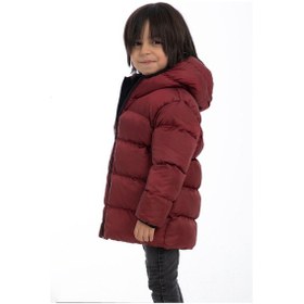 Resim Erkek Çocuk Polarlı Kapüşonlu Su Geçirmez Rüzgara Dayanıklı Şişme Kışlık Mont & Kaban-28 Bordo 