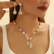 Resim Lüks Taşlı Takı Seti, Vintage Tarzı Çinko Alaşım Gelinlik Aksesuarları, KC Altın Kaplama Yuvarlak Kolye ve Küpe Düğün ve Banket Durumları İçin, Düğün Takıları 