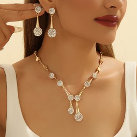 Resim Lüks Taşlı Takı Seti, Vintage Tarzı Çinko Alaşım Gelinlik Aksesuarları, KC Altın Kaplama Yuvarlak Kolye ve Küpe Düğün ve Banket Durumları İçin, Düğün Takıları 