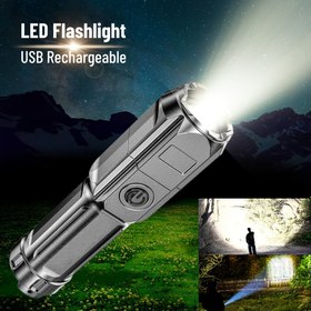 Resim LED El Feneri USB Şarj Edilebilir Yüksek Parlaklık Yakınlaştırılabilir El Feneri Pil ile, Kamp, Yürüyüş, Acil Durum ve Ev Kullanımı için Taşınabilir Kompakt Tasarım, Yürüyüş Ekipmanı, Şık Metalik Kaplama, Dayanıklı Yapı 