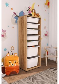 Resim Pratico Zola 7 Sepetli Dolap Tropik Ceviz Oyuncak Dolabı Ceviz - Beyaz 