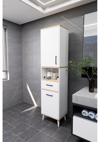 Resim Lula Çok Amaçlı Dolap Banyo Dolabı Kirli Çamaşır Sepeti Dolabı Beyaz Beyaz 