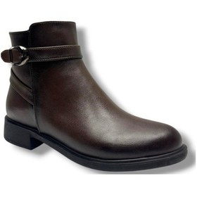 Resim Fancy 5000-26 Anatomik Cilt Deri Tokalı Fermıuarlı Kadın Bot Kahverengi 