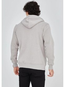 Resim Barlashive Erkek 3 İplik Pamuklu Fermuarlı Kapüşonlu Kanguru Cepli Baskılı Hoodie Hırka Sweatshirt - Boyalı Gri Çok Renkli 
