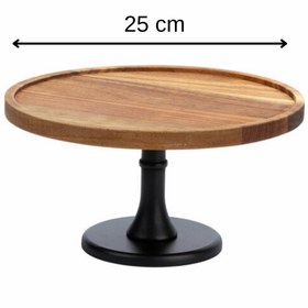 Resim WISEM Doğal Akasya Ahşap Yuvarlak Ayaklı Sunum Standı Pasta Kek Standı 