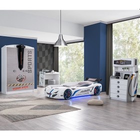 Resim Setaymobilya Sports Çocuk Odası, Mercedes Araba Dolap Masa Şifonyer - Beyaz 