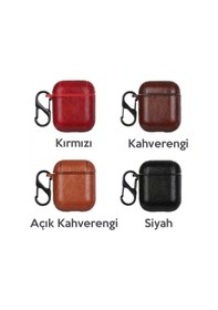 Resim Ally Leather Case Apple Uyumlu AirPods 1-2 Pu Deri Koruma Kilifi 300646472 - Renk / Kirmizi 