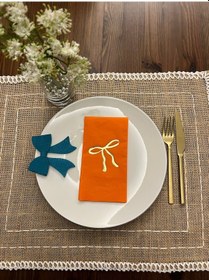 Resim Gold Yaldızlı Turuncu Fiyonk Baskılı Garson Katlama Peçete 16 Adet 