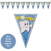 Resim Diş Desenli İlk Dişim Mavi Flama Bayrak Set Süs Tüm Yaşlar 