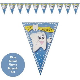 Resim Diş Desenli İlk Dişim Mavi Flama Bayrak Set Süs Tüm Yaşlar 