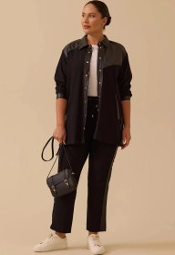 Resim Galaxi Kadın Büyük Beden Fitilli Cepli Gömlek 4010 Siyah Siyah 