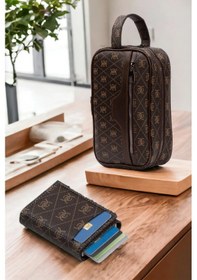 Resim Newish Polo Erkek Deri Mekanizmalı Cüzdan Ve Portföy Clutch Traş Kozmetik Bakım Ve Günlük El Çantası 14x24cm New171 Koyu Kiremit 