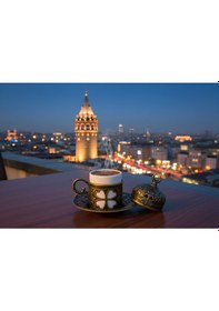 Resim Yonca Desenli 6 Kişilik Porselenli Kapaklı 24 Parça Antik Renk Fincan Seti Yeşil - Sarı 