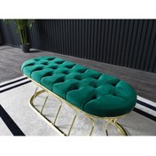 Resim Ressa Home Capris Gold Kaplama Metal Puf -bench-90 Cm-haki Yeşil 